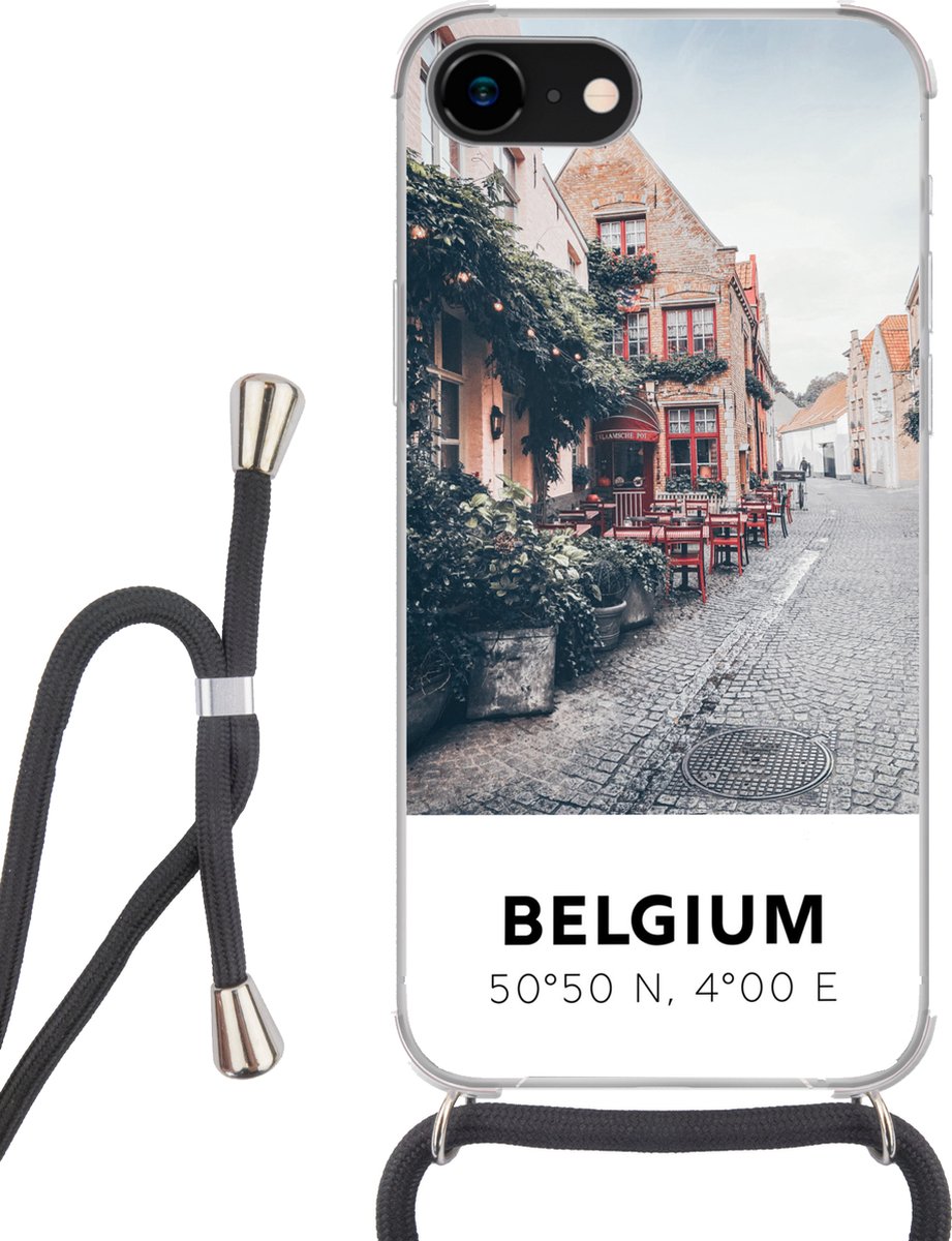 Hoesje met koord iPhone SE 2020 - België - Café - Terras - Rood - Siliconen  -... | bol.com