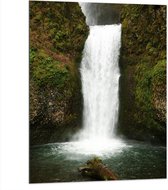 WallClassics - Dibond - Witte Waterval met Mos - 75x100 cm Foto op Aluminium (Met Ophangsysteem)
