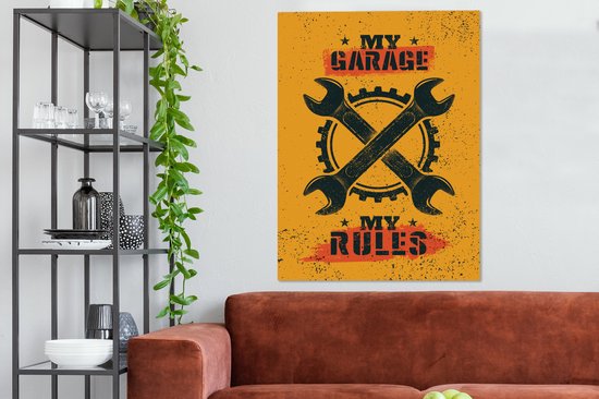 Toile Peinture Mancave - Garage - Outils - Vintage - 90x120 cm - Décoration murale