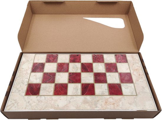 Afbeelding van het spel Rood/wit backgammon spel - maat L - met schaakbord en schaakstukken