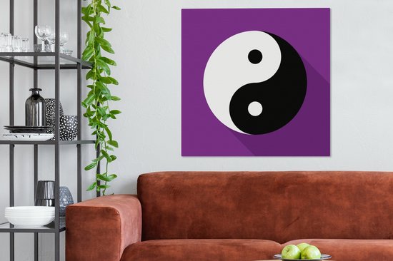 Une illustration du logo Yin et Yang avec une toile de fond violet 90x90 cm - Tirage photo sur toile (Décoration murale salon / chambre)