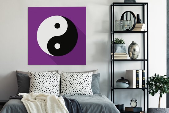 Une illustration du logo Yin et Yang avec une toile de fond violet 90x90 cm - Tirage photo sur toile (Décoration murale salon / chambre)