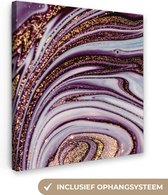 Tableau sur toile Marbre - Rose - Goud - Glitter - Aspect Marbre - Luxe - 90x90 cm - Décoration murale