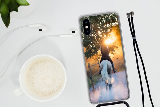 Coque avec cordon iPhone X - Cheval - Soleil - Sable - Siliconen - Bandoulière - Coque arrière avec cordon - Coque pour téléphone avec cordon - Coque avec corde