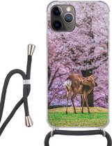 Coque avec cordon iPhone 13 Pro Max - Cerf - Rose - Blossom - Siliconen - Bandoulière - Coque arrière avec cordon - Coque pour téléphone avec cordon - Coque avec corde