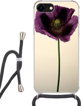 Coque avec cordon iPhone 7 - Gros plan d'un coquelicot violet - Siliconen - Bandoulière - Coque arrière avec cordon - Coque pour téléphone avec cordon - Coque avec corde