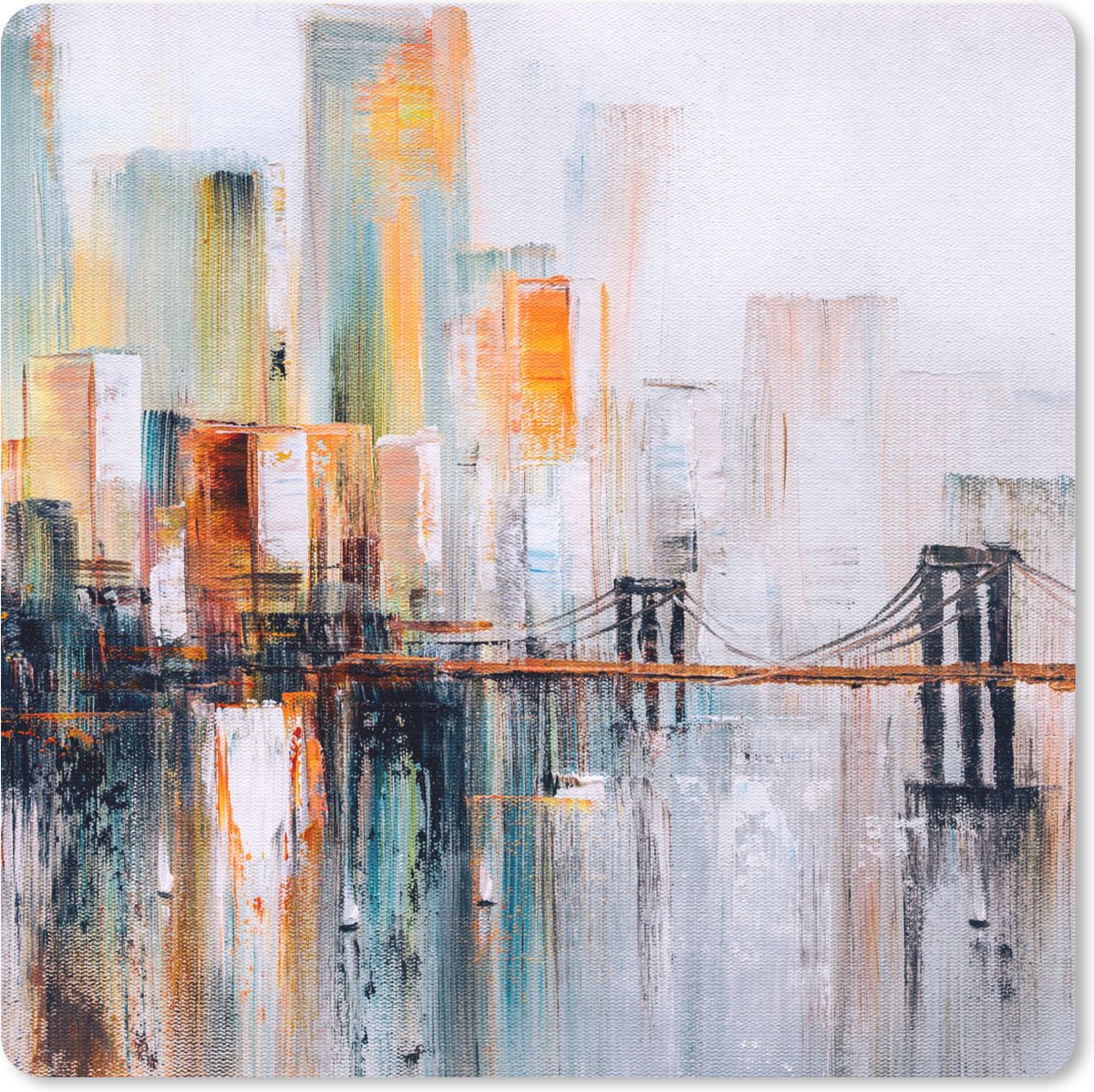 Muismat 20x20 cm - Mousepad Olieverf - Schilderij - Skyline - Abstract - Muismatten