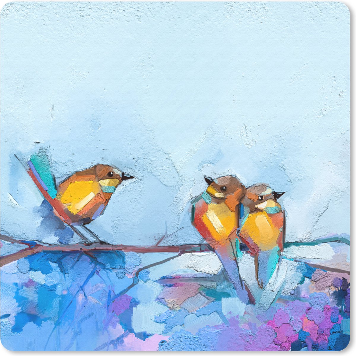 Muismat 30x30 cm - Mousepad Schilderij - Olieverf - Vogel - Tak - Muismatten