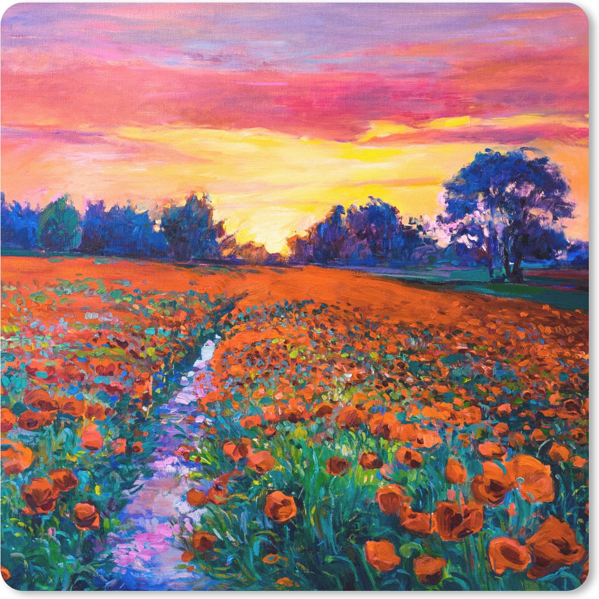 Muismat 30x30 cm - Mousepad Schilderij - Natuur - Bloemen - Olieverf - Muismatten