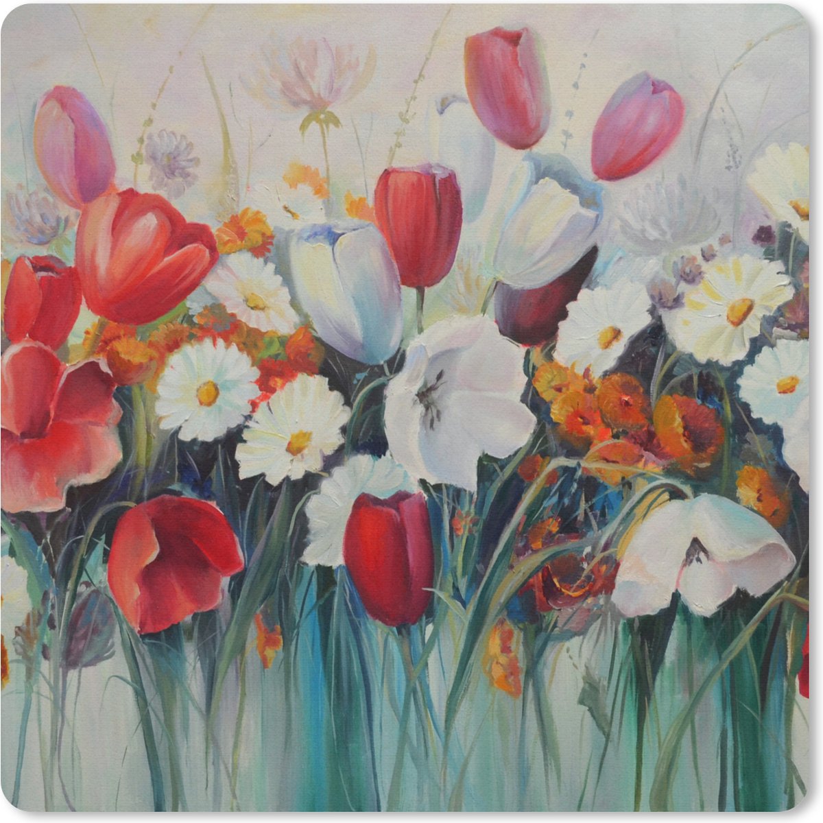 Muismat 30x30 cm - Mousepad Schilderij - Olieverf - Bloemen - Muismatten