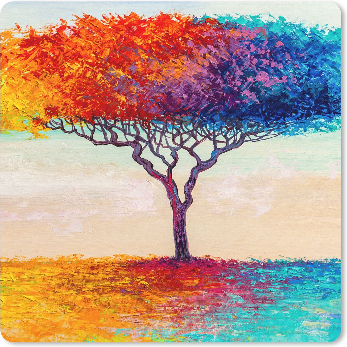 Muismat - Mousepad - Schilderijen - Olieverf - Boom - Regenboog - 30x30 cm - Muismatten