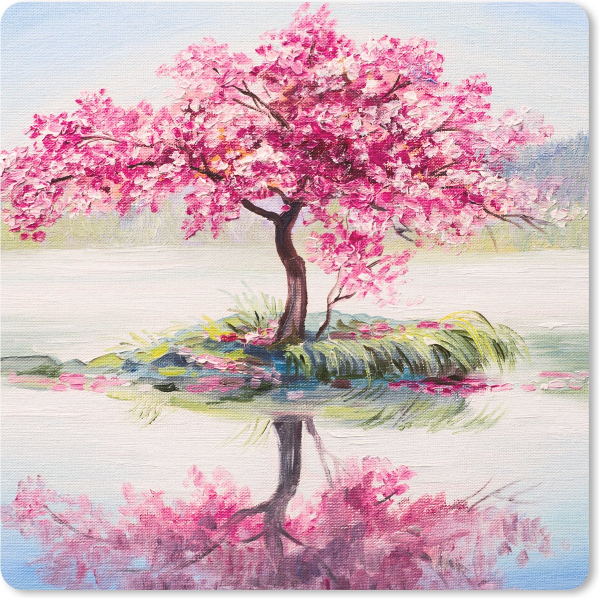Muismat 30x30 cm - Mousepad Schilderij - Bloesem - Bloesemboom - Water - Olieverf - Muismatten