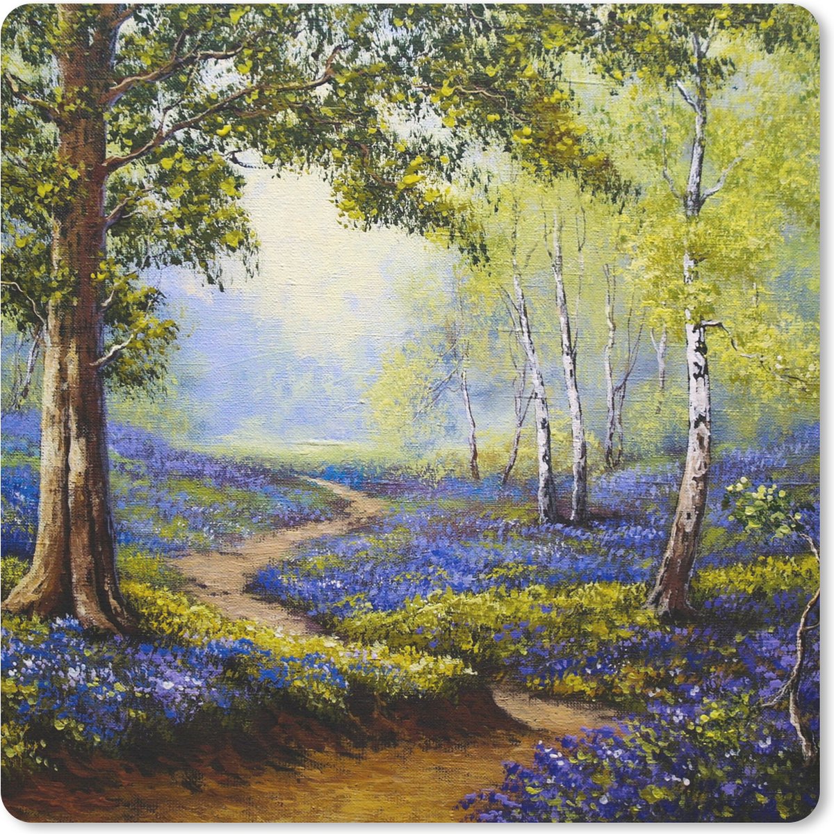 Muismat 30x30 cm - Mousepad Schilderij - Natuur - Bos - Bloemen - Olieverf - Muismatten
