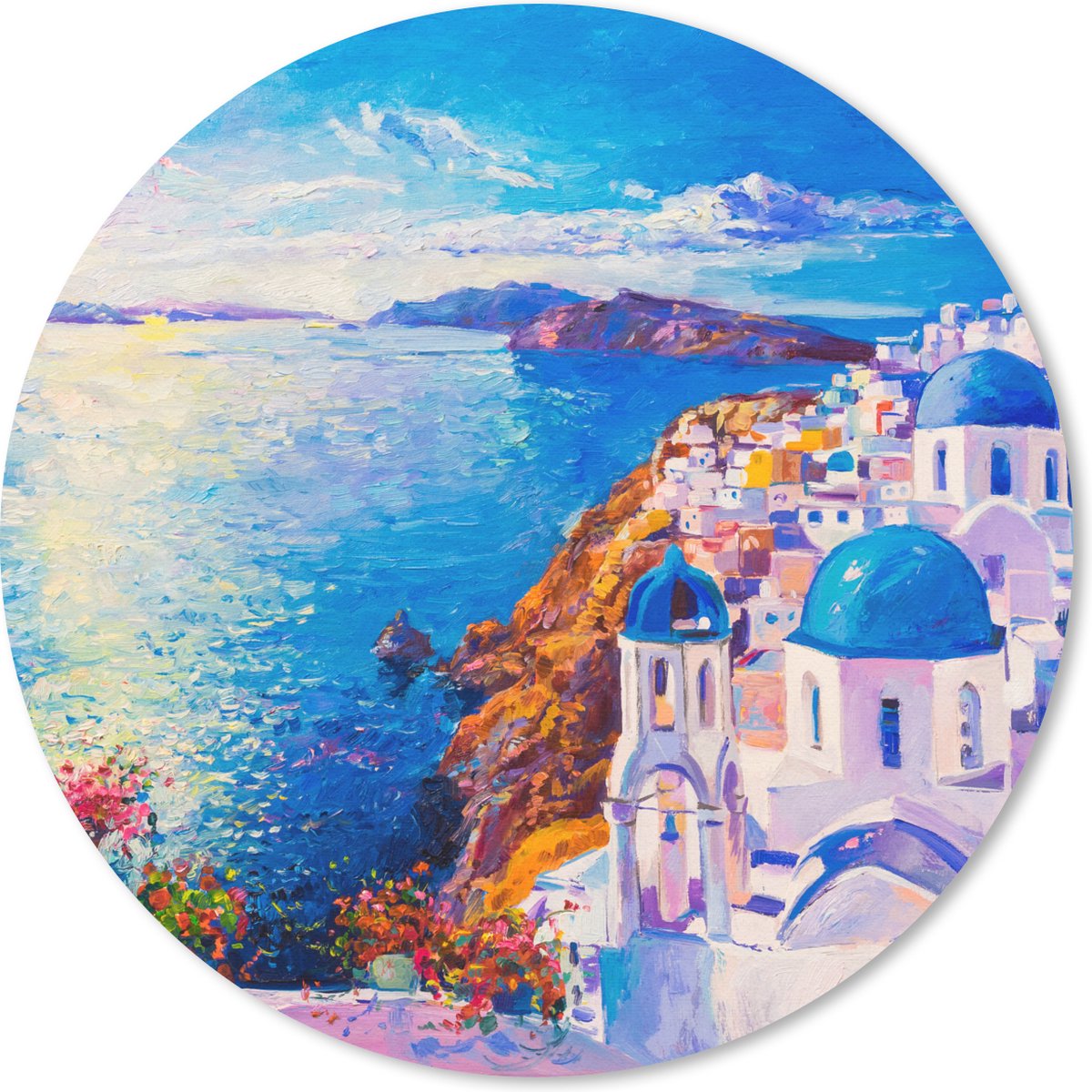 Muismat - Mousepad - Rond - Schilderij - Griekenland - Water - Olieverf - 40x40 cm - Ronde muismat