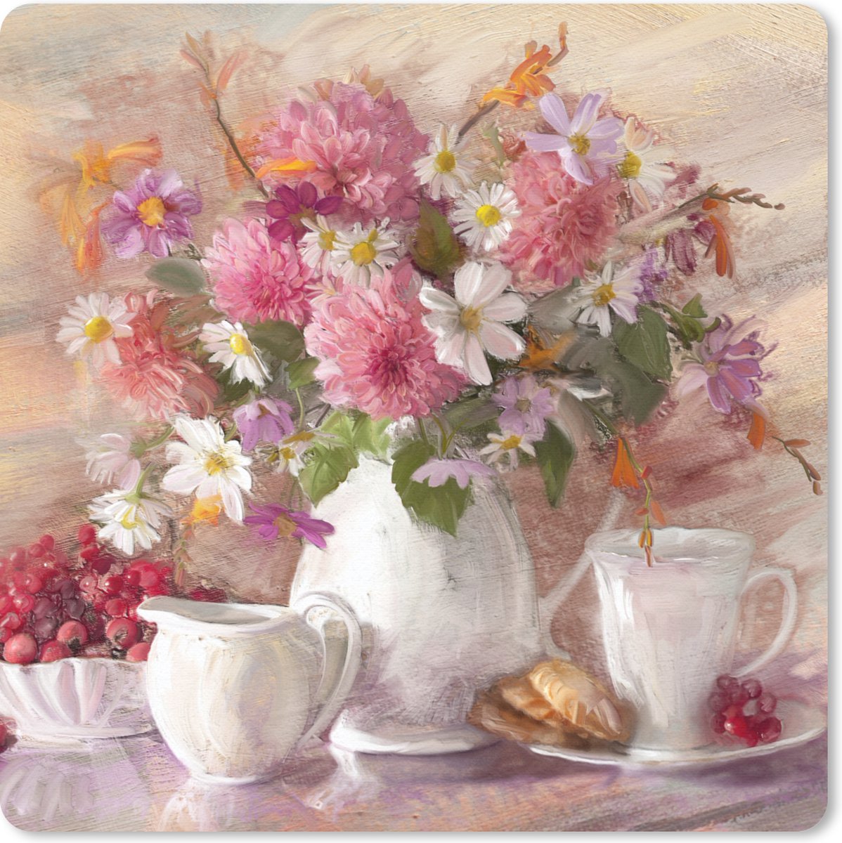 Muismat 30x30 cm - Mousepad Schilderij - Bloemen - Vaas - Olieverf - Muismatten
