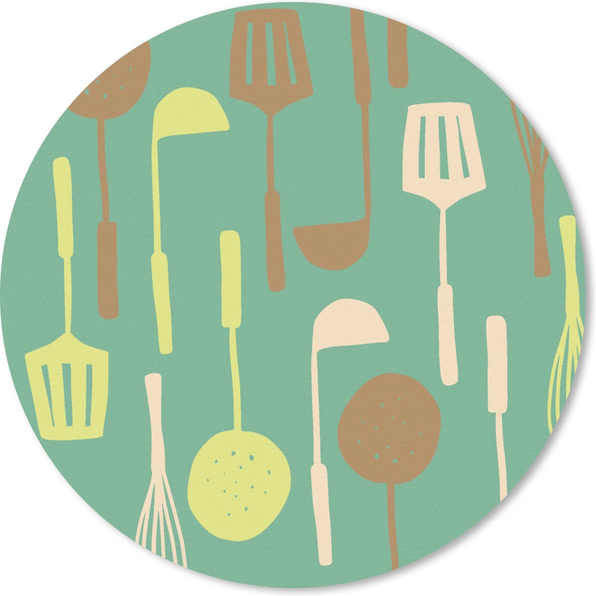 Muismat - Mousepad - Rond - Spatel - Lepel - Patronen - Keuken - 20x20 cm - Ronde muismat