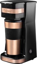 Bestron Koffiezetapparaat met thermosbeker, voor gemalen filterkoffie & ideal voor camping, 2 grote koppen, 750 Watt, rvs, Kleur: koper/zwart