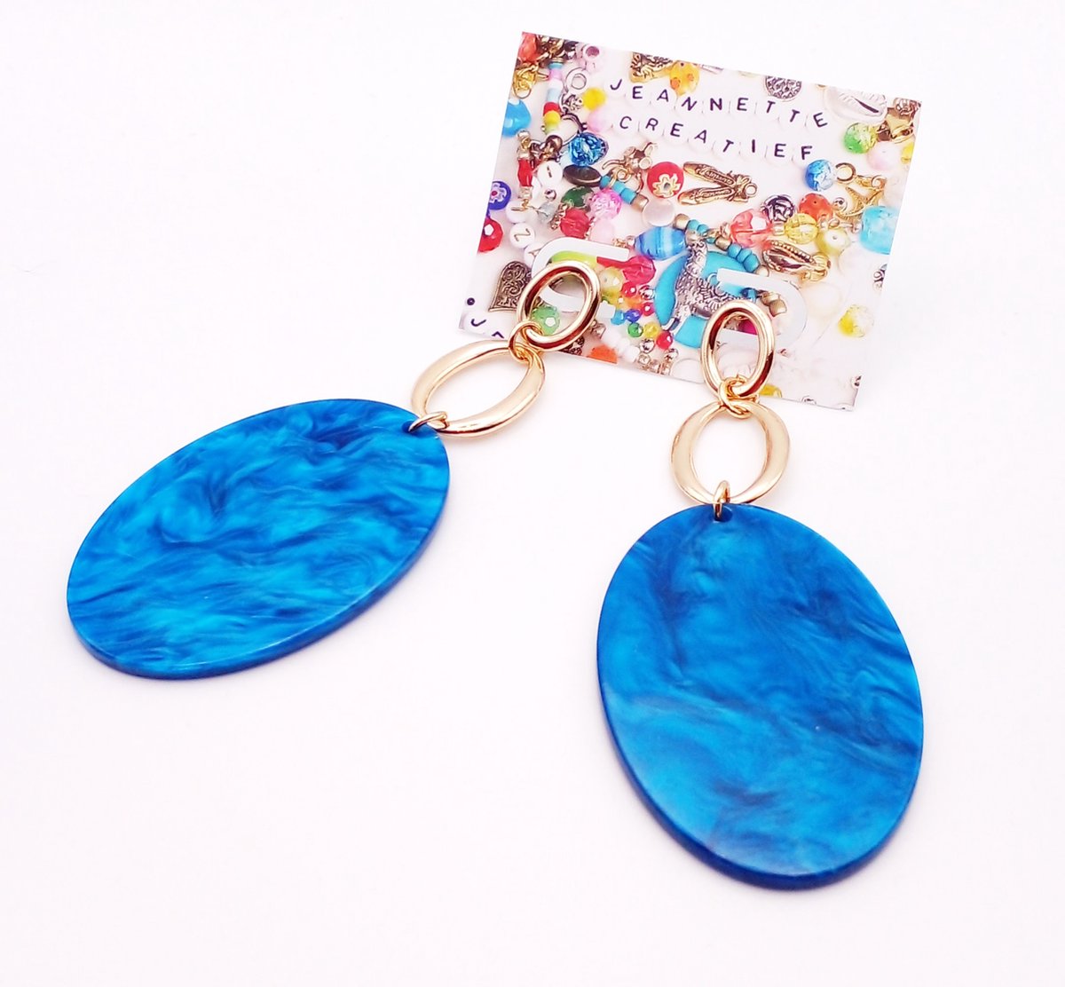 Jeannette-Creatief® - Resin - Bleu Golden Rings - Ovale oorhangers - Blauwe oorbellen - Gouden oorbellen - Oorbellen dames - Dames oorbellen - Dames oorhangers - Bleu earrings