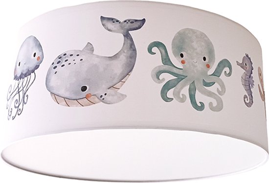 Plafondlamp Zeedieren wit- Kinderkamer plafondlamp - Plafondlamp Under the sea - Lamp voor aan het plafond