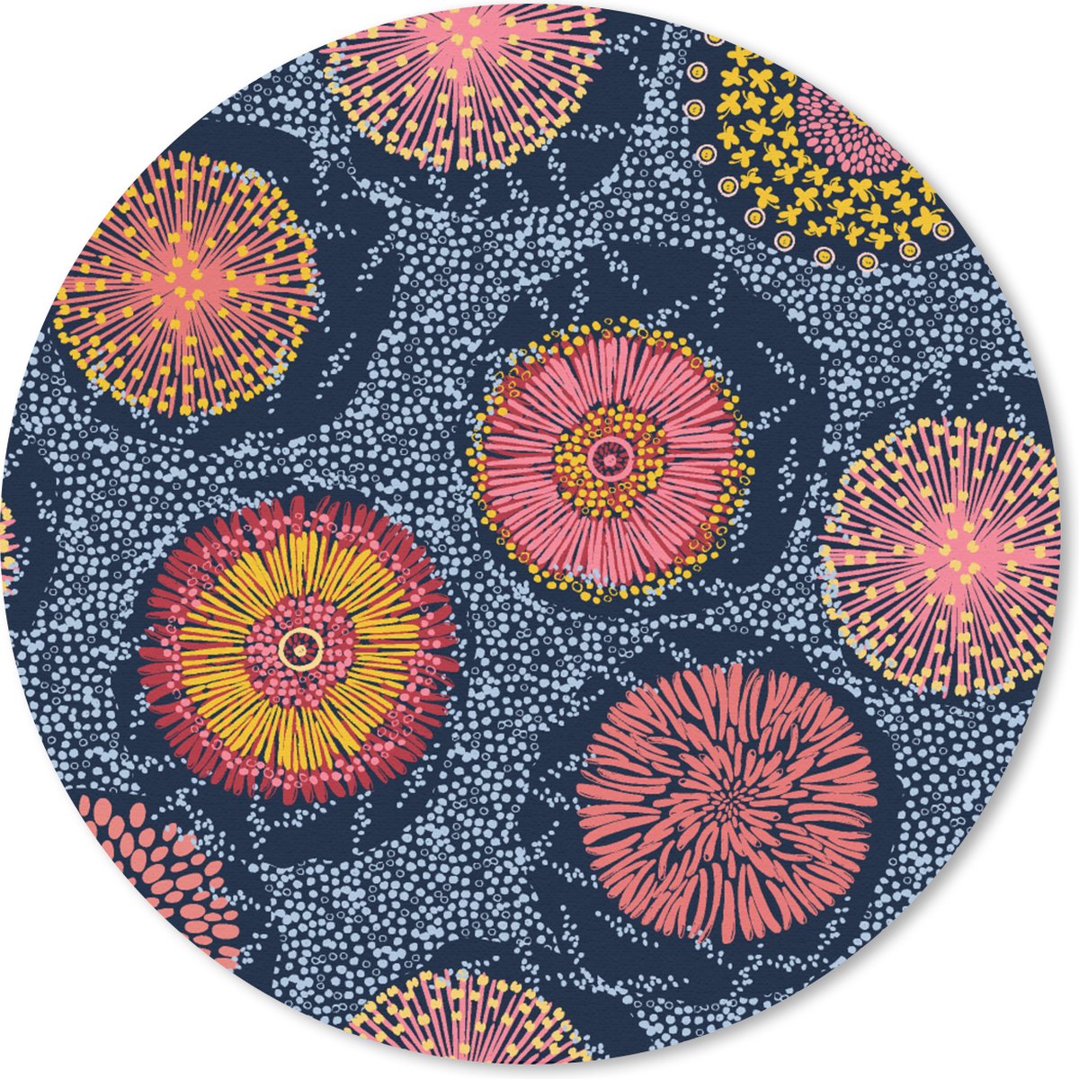 Muismat rond 20x20 cm - Mousepad Bloemen - Patronen - Stippen - Vintage - Ronde muismatten