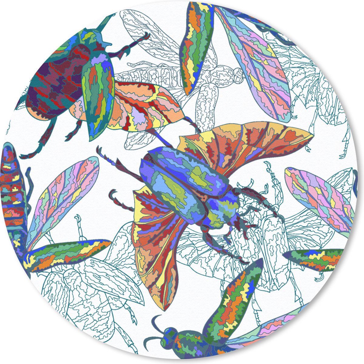Muismat rond 20x20 cm - Mousepad Insecten - Regenboog - Design - Ronde muismatten