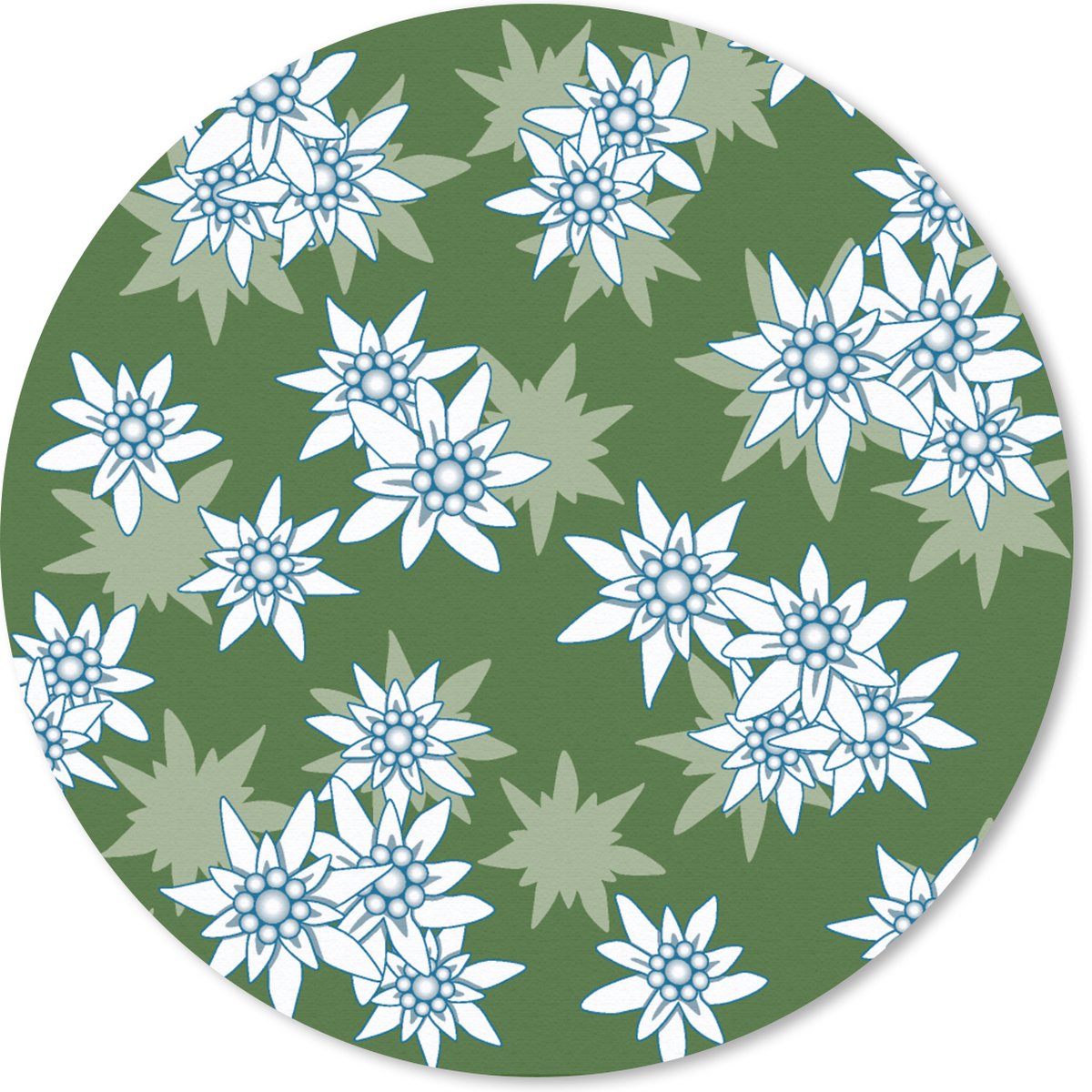 Muismat rond 30x30 cm - Mousepad Edelweiss - Groen - Bloemen - Patronen - Ronde muismatten