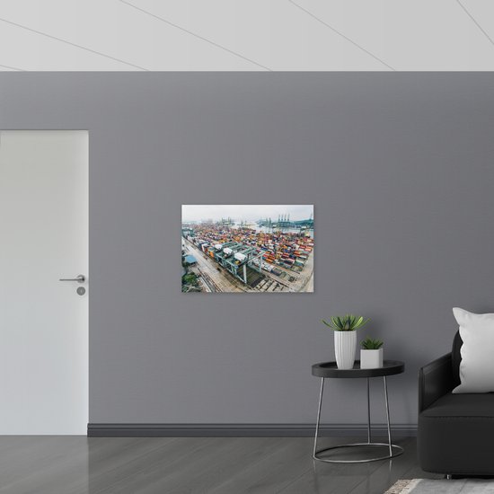 WallClassics - Panneau de mousse PVC - Port avec de nombreux conteneurs - Photo 90x60 cm sur panneau de mousse PVC