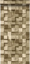 ESTAhome behangpapier 3D-houtmotief donker beige - 138529 - 53 cm x 10,05 m