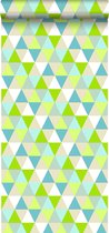 ESTAhome behang driehoekjes limegroen, turquoise en beige - 138713 - 53 cm x 10,05 m