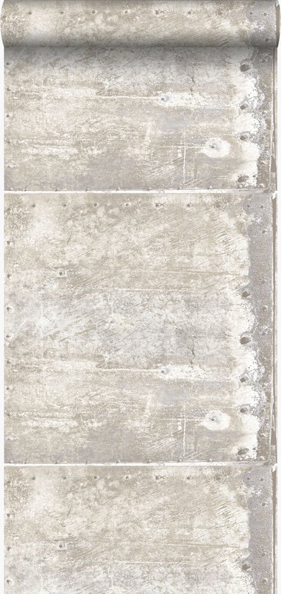 Origin Wallcoverings behang grote verweerde roestige metalen platen met klinknagels gebroken wit - 337230 - 53 cm x 10,05 m