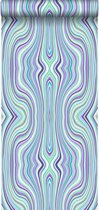 Origin Wallcoverings behangpapier grafische lijnen turquoise en paars - 347226 - 53 cm x 10,05 m