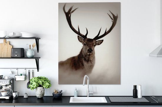 Tableau Peinture Portrait - Cerf - Bois - 90x120 cm - Décoration murale