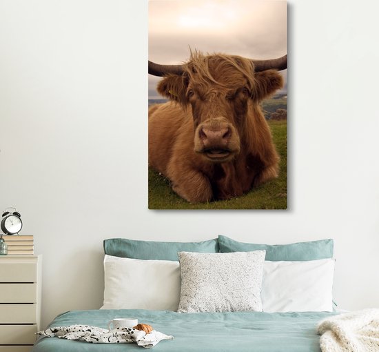Tableau sur toile Highlander écossais - Animaux - Berg - 120x180 cm - Décoration murale XXL
