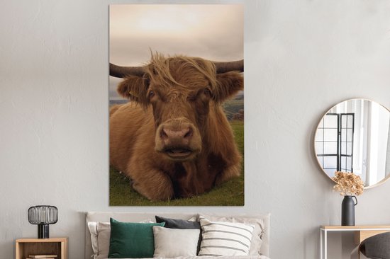 Tableau sur toile Highlander écossais - Animaux - Berg - 120x180 cm - Décoration murale XXL