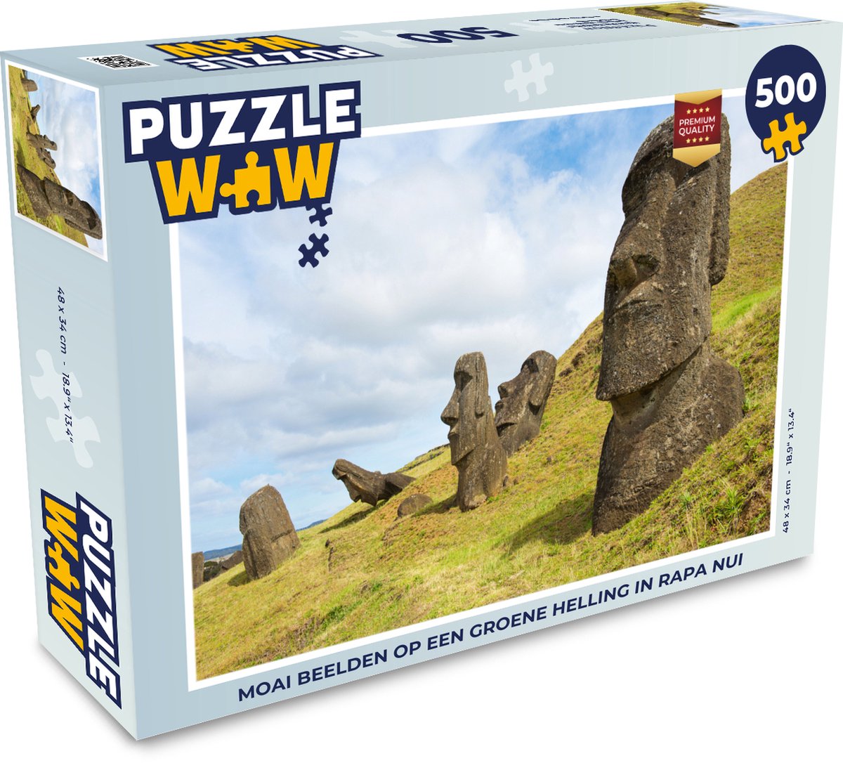 Puzzel Moai beelden op een groene helling in Rapa Nui - Legpuzzel - Puzzel 500 stukjes