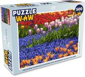 Puzzel Gekleurde tulpen en hyacinten in de Keukenhof in Zuid-Holland - Legpuzzel - Puzzel 500 stukjes