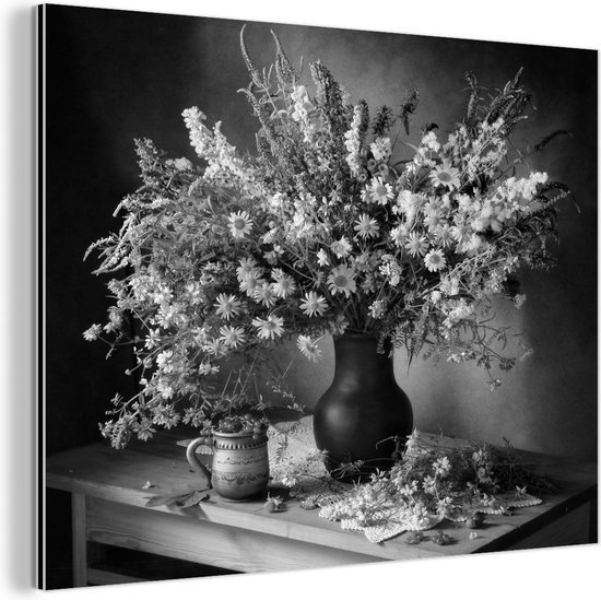 Décoration murale Métal - Aluminium Peinture Industrielle - Vase - Nature morte - Fleurs - 80x60 cm - Dibond - Photo sur aluminium - Décoration murale industrielle - Pour le salon / chambre
