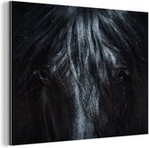Wanddecoratie Metaal - Aluminium Schilderij Industrieel - Paard - Zwart - Portret - 40x30 cm - Dibond - Foto op aluminium - Industriële muurdecoratie - Voor de woonkamer/slaapkamer