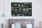 Wanddecoratie Metaal - Aluminium Schilderij Industrieel - Bloemen - Toekan - Bladeren - 150x100 cm - Dibond - Foto op aluminium - Industriële muurdecoratie - Voor de woonkamer/slaapkamer