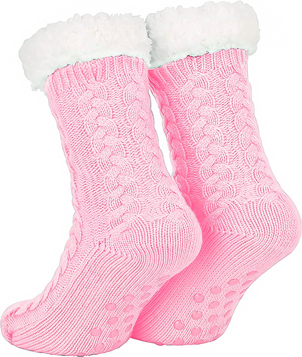 Huissokken Dames en Heren - Roze - Anti Slip Sokken - One Size - Dikke -  Winter -... | bol