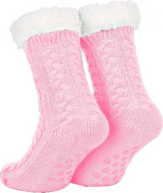 Huissokken Dames en Heren - Roze - Anti Slip Sokken - One Size - Dikke -  Winter -... | bol.com