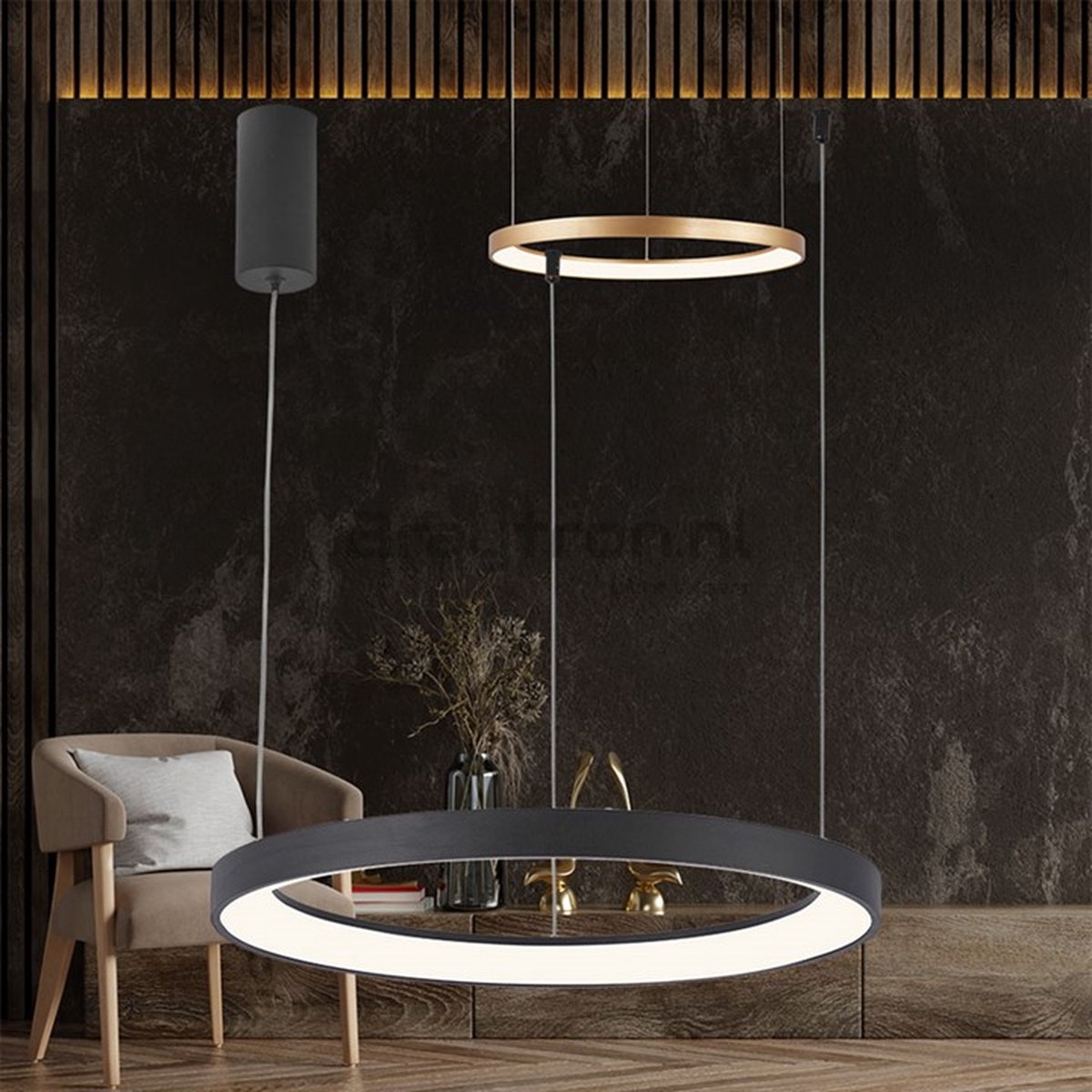 Braytron.nl | Decoratieve LED lamp BELLA | Ø48cm. | Zwarte ronde led hanglamp | 36W | 3in1 wit kleuren licht | 3 jaar garantie.