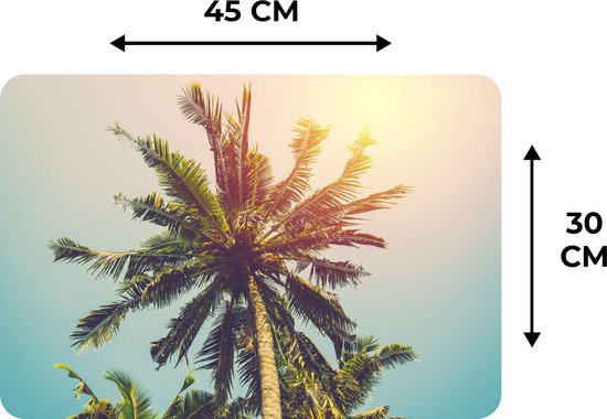 Set de Table - Napperons en Plastique - Palmier - Été - Tropical - Soleil - 45x30 cm - 6 pièces - Résistant à la Chaleur - Antidérapant - Pad - Amovible