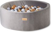 Ballenbak velvet baby speelgoed 1 jaar safari grijs- Kidsdouche ballenbad met 250 ballen - goud, zilver, wit