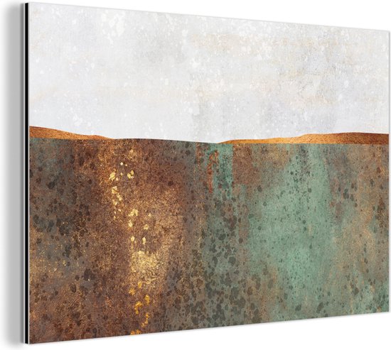 Wanddecoratie Metaal - Aluminium Schilderij Industrieel - Abstract - Luxe - Goud - 150x100 cm - Dibond - Foto op aluminium - Industriële muurdecoratie - Voor de woonkamer/slaapkamer