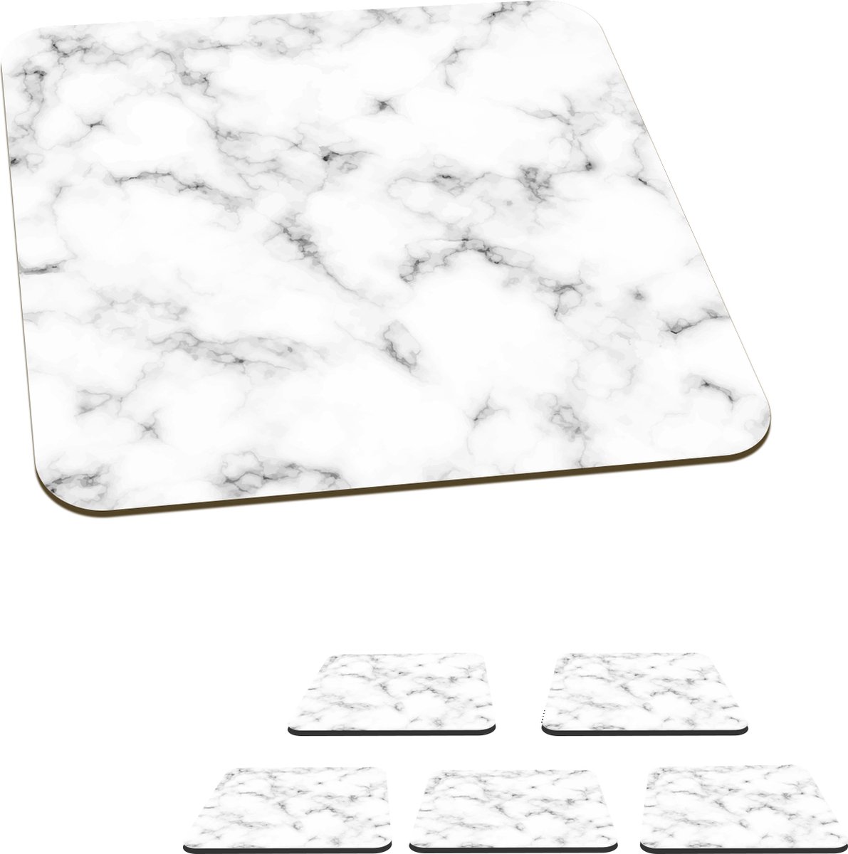 Onderzetters voor glazen - Marmer - Textuur - Grijs - Zwart - 10x10 cm - Glasonderzetters - 6 stuks