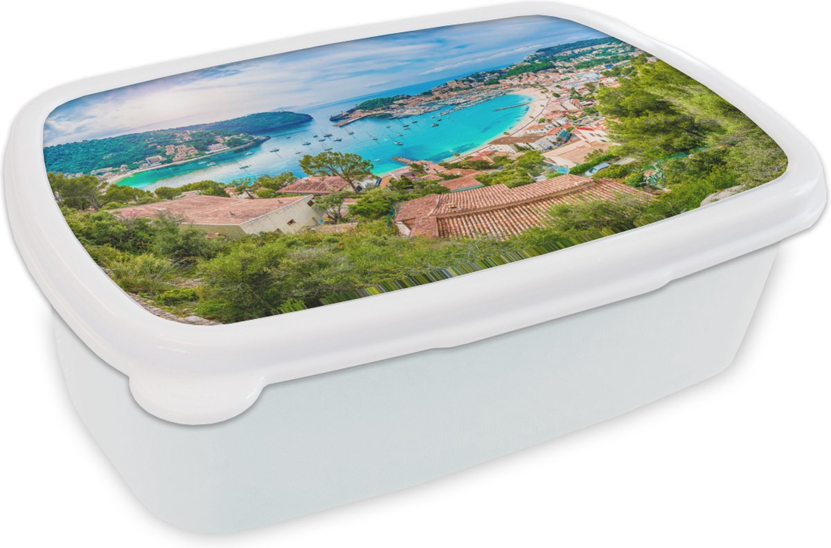 Broodtrommel Wit - Lunchbox - Brooddoos - Strand - Zee - Mallorca - Spanje - 18x12x6 cm - Volwassenen