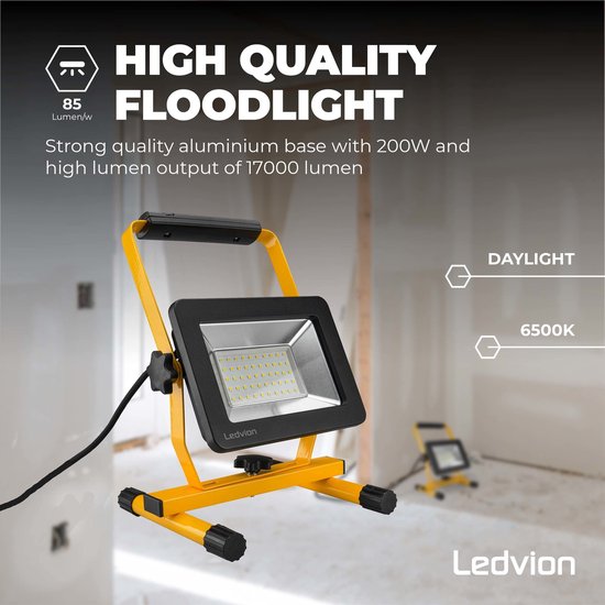 Ledvion - LED Bouwlamp - IP65 - 50W - 120lm/W - 6000L - Incl. 1 -5M Aansluit