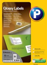 Etiquette Printec Glossy - 25 feuilles d'autocollants - 210x297mm - 21 étiquettes par A4 - 525 autocollants par boîte