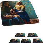 Onderzetters voor glazen - Melkmeisje - Amandelbloesem - Van Gogh - Vermeer - Schilderij - Oude meesters - 10x10 cm - Glasonderzetters - 6 stuks